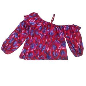 the room multicolored One Shoulder Long Sleeve Blouse SMALL